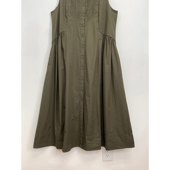 MAYE Corinne Shirtdress Poplin Cotton Relaxed A-Line Midi Dress Khaki - Large - Picture 8 of 13